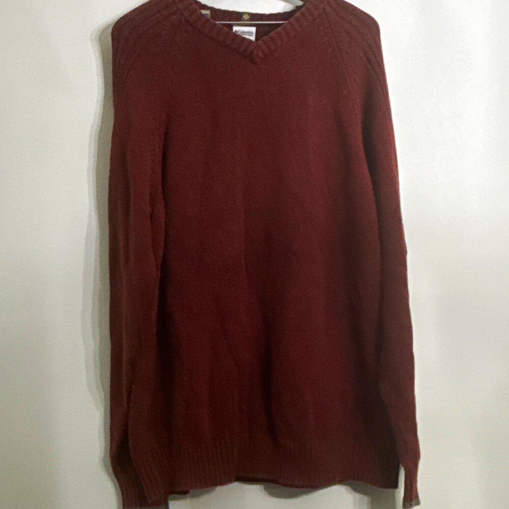 Columbia Men’s Knit Sweater Burgundy Solid V-Neck Long Sleeve Pullover L